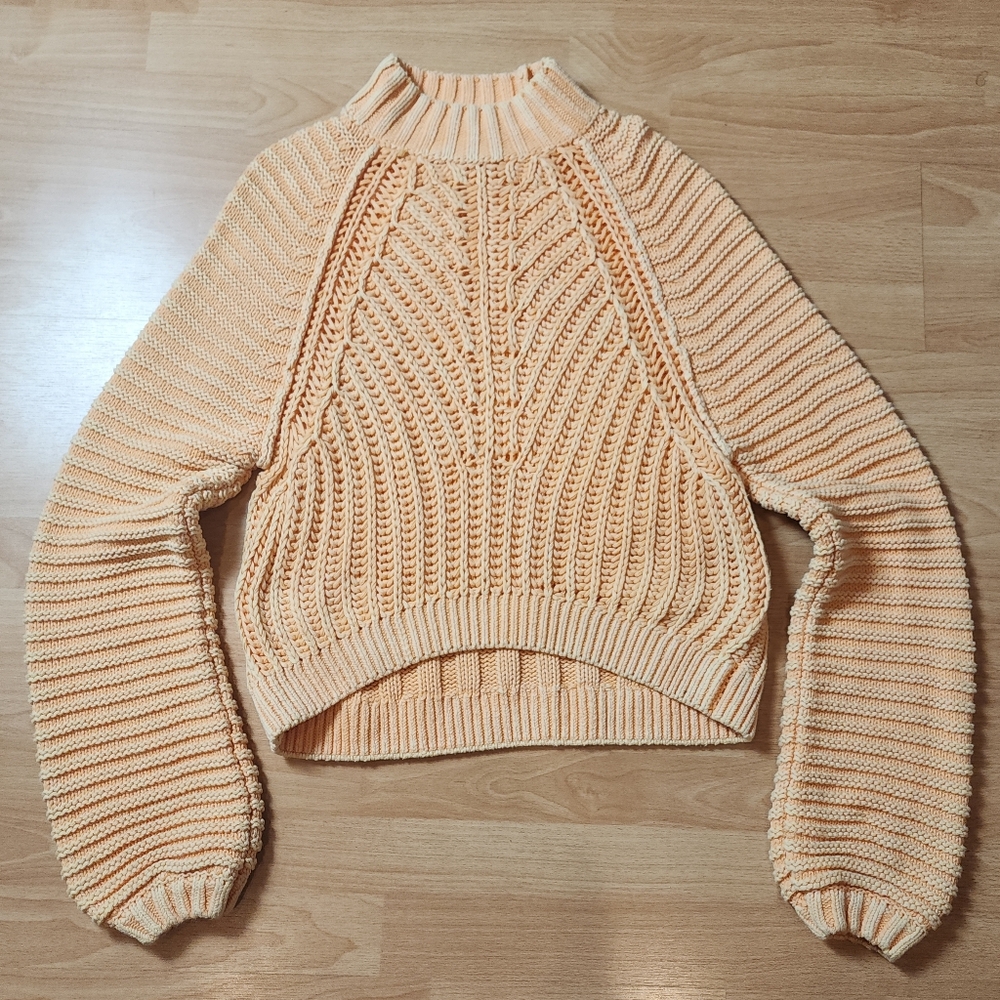Free People Sweetheart Ribbed Knit Sweater Peach Cotton Size Medium